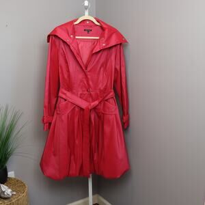 Samuel Dong Pink Satin Trench Coat with Balloon Hem Size L